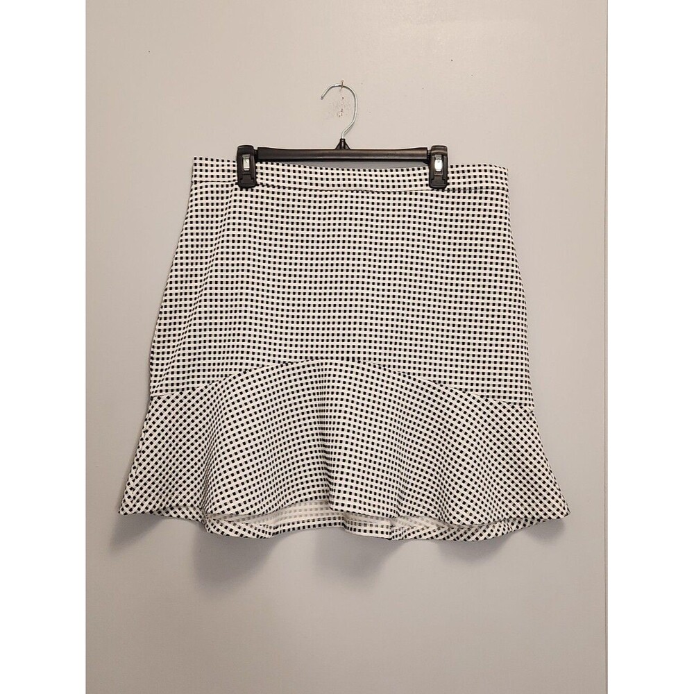 Banana Republic White and Black Checkered Flared Skirt Size 14